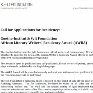 Apply now: African Writer’s Residency Award (AWRA) 2016