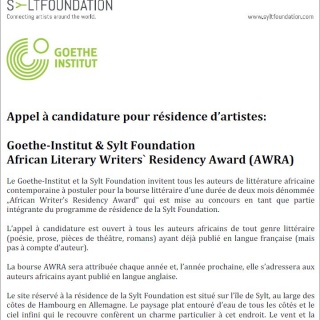 Appel à candidature pour résidence d’artistes: African Literary Writers' Residency Award